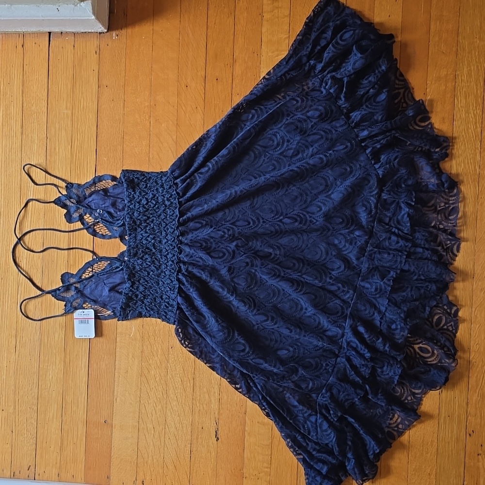 NWT, Free People ONE, Adella Burnout Lace Slip Mini Dress, Navy, XS - Picture 2 of 15